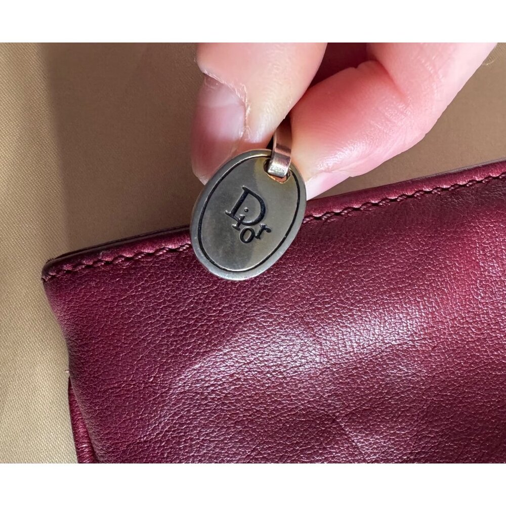 Christian Dior Burgundy Leather Clutch Bag With Ruched Design & CD Logo Top Zip - Picture 2 of 9